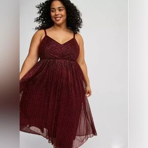Torrid Tea Length Sleeveless Dress w/ Pockets Wine Burgundy Size 1 - NWT
